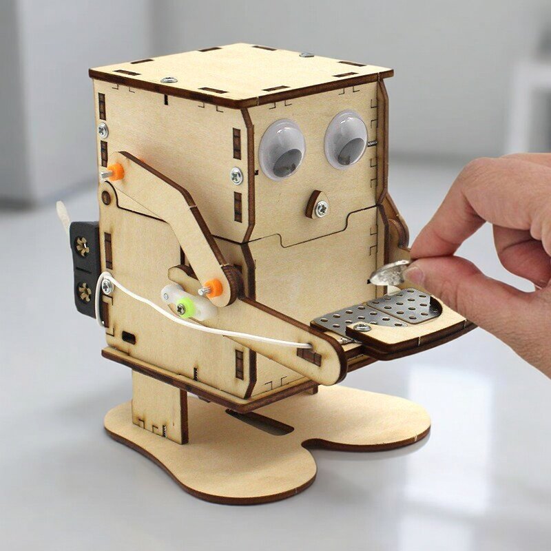 Science Robotics - Wooden Assemble DIY Robot Eating Coin